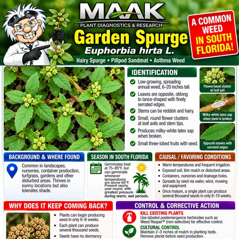 MAAK weed guide: garden spurge, a common weed in South Florida lawns