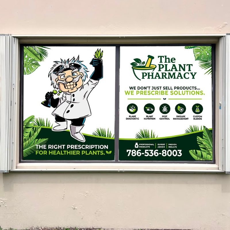 The Plant Pharmacy storefront window with the Professor
